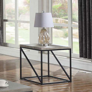 English Elm Sonoma Contemporary Grey Square End Table with Geometric Black Metal Frame and Natural Wood Top - Chic Industrial Accent Piece B062P145637