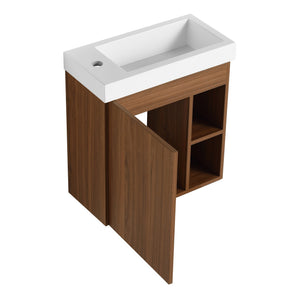 English Elm 20'' Floating Wall-Mounted Vanity with Resin Sink, Soft-Close Door & Open Shelves for Compact Baths Walnut W999P143199