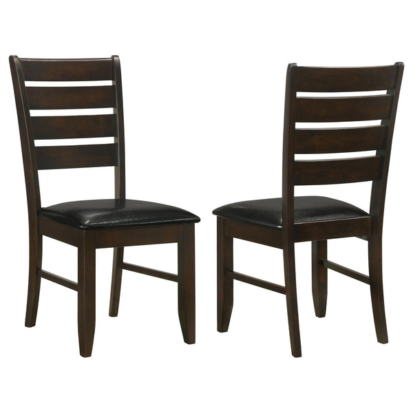 English Elm Cappuccino Ladder-Back Side Chairs Set of 2 — Oak Veneer Hardwood Frame, Black Leatherette Padded Seats, 300 lb Limit B062P145658