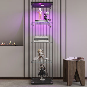 English Elm LED Glass Display Cabinet 64.7" Tall with 4 Tempered Glass Shelves, Dustproof Curio Bookcase for Home Black W1806P197871