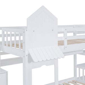 English Elm Twin-over-twin Castle Bunk Bed with Slide Storage Drawers and Shelves for Kids White LT000559AAK-1