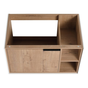 English Elm 30'' 30" Floating Wall-Mounted Vanity Cabinet with Soft-Close Door, Plywood Trim, Open Shelves, Metal Handle W999P145695