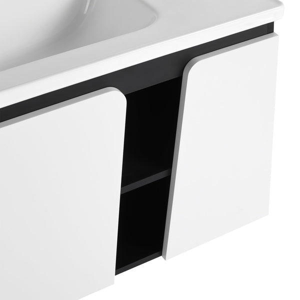 English Elm 32' 32" Floating Wall-Mounted Vanity with Ceramic Sink, Soft-Close Double Doors, Water-Resistant Ply W999S00129