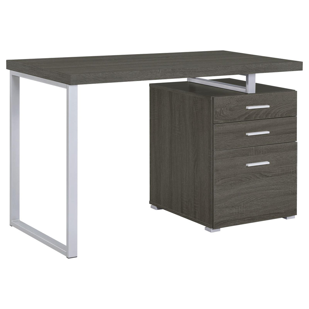 English Elm Weathered Weathered Grey Modular 3-Drawer Office Desk with Metal Legs, Smooth Euro Glides, 47.25" B062P145661