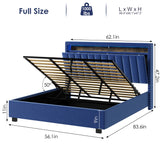 Hearth and Haven Luxury Gas Lift Storage Bed with Rf Led Lights, Storage Headboard , Full Size , Velvet Blue W2239S00005