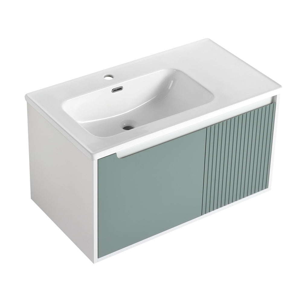 English Elm 36" Ceramic Vanity Sink Top Only - Integrated Porcelain Countertop, Pre-Drilled Faucet Hole, Easy Install, Durable Glaze Finish W999P146381