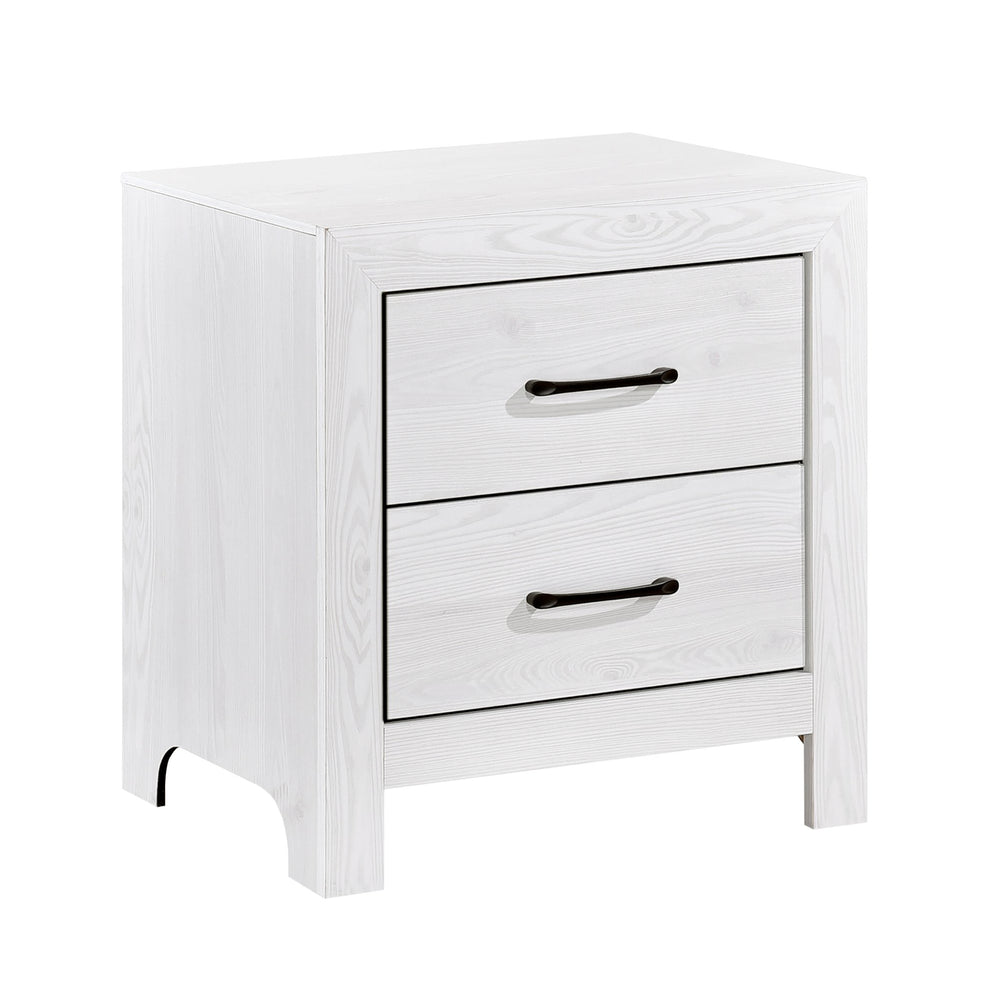 English Elm Modern White Finish Nightstand with 2 Drawers, Black Metal Hardware, 3D Paper Veneer Texture, 23.5x16x24" B011P146407