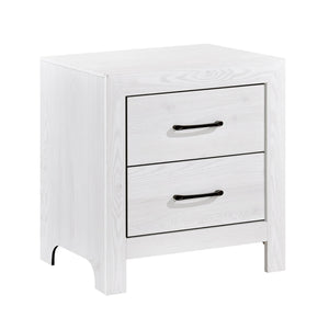 English Elm Modern White Finish Nightstand with 2 Drawers, Black Metal Hardware, 3D Paper Veneer Texture, 23.5x16x24" B011P146407