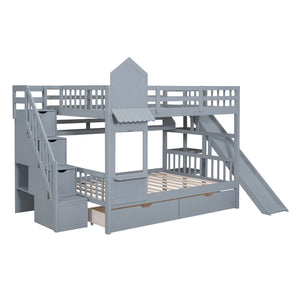 English Elm Full-over-full Castle Bunk Bed with Slide Drawers Shelves Pinewood Kids Frame Gray LT000558AAE-3
