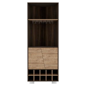 English Elm Corner Bar Cabinet Albarr Dark Oak/Pine – Space-Saving Corner Wine Storage with 10 Cubbies, Shelves, Durable Particleboard Finish B092S00001