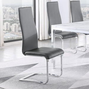 English Elm Grey High Back Side Chairs Set of 4 – Chrome Frame, Bonded Leather PU Seats, Padded Comfort for Modern Dining (96) B062P145654