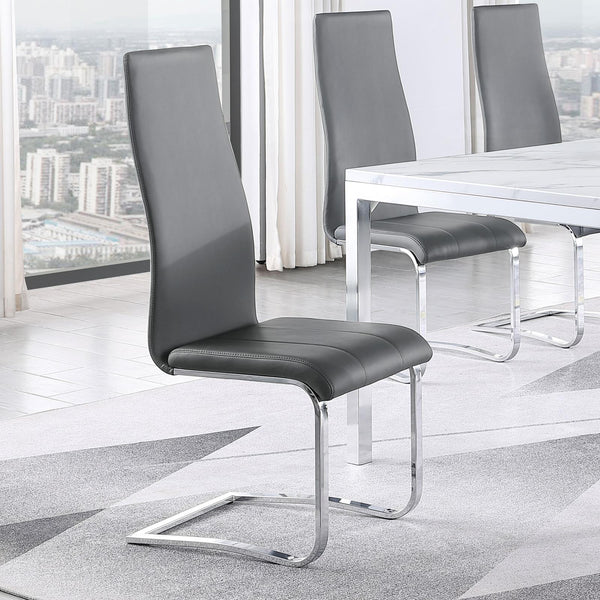 English Elm Grey High Back Side Chairs Set of 4 – Chrome Frame, Bonded Leather PU Seats, Padded Comfort for Modern Dining (96) B062P145654