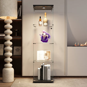 English Elm LED Glass Display Cabinet 64.7" Tall with 4 Tempered Glass Shelves, Dustproof Curio Bookcase for Home Black W1806P197871