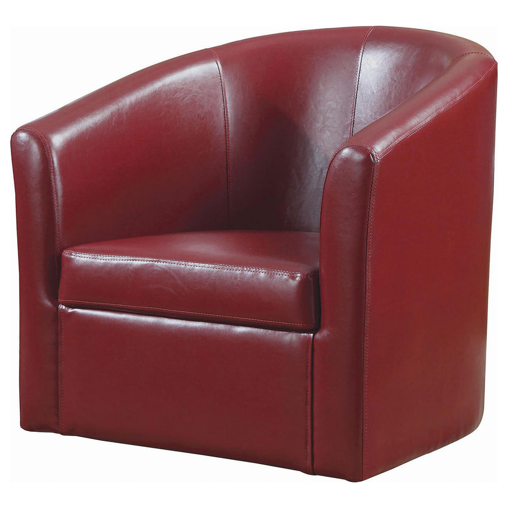 English Elm Red Tournefeuille Faux Leather Swivel Armchair — Barrel-Back Accent Chair, Luxurious Red Upholstery, 330 lb Capacity B062P145688