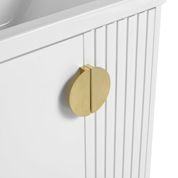 English Elm 24 Inch Wall-Mounted Vanity with Ceramic Sink, Wave Door Accent, Soft-Close Hinges, Eco Plywood Durable Finish White W999P146015