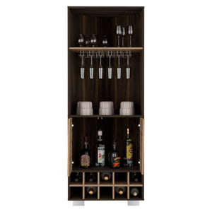 English Elm Corner Bar Cabinet Albarr Dark Oak/Pine – Space-Saving Corner Wine Storage with 10 Cubbies, Shelves, Durable Particleboard Finish B092S00001
