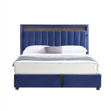 Hearth and Haven Luxury Gas Lift Storage Bed with Rf Led Lights, Storage Headboard , Full Size , Velvet Blue W2239S00005