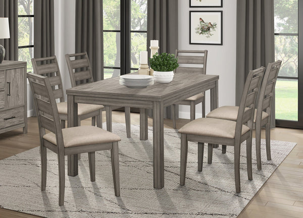 English Elm Weathered Bainbridge 64” Rustic Gray Melamine Dining Table for 6 — Transitional Framing, Fixed Top B011P146399