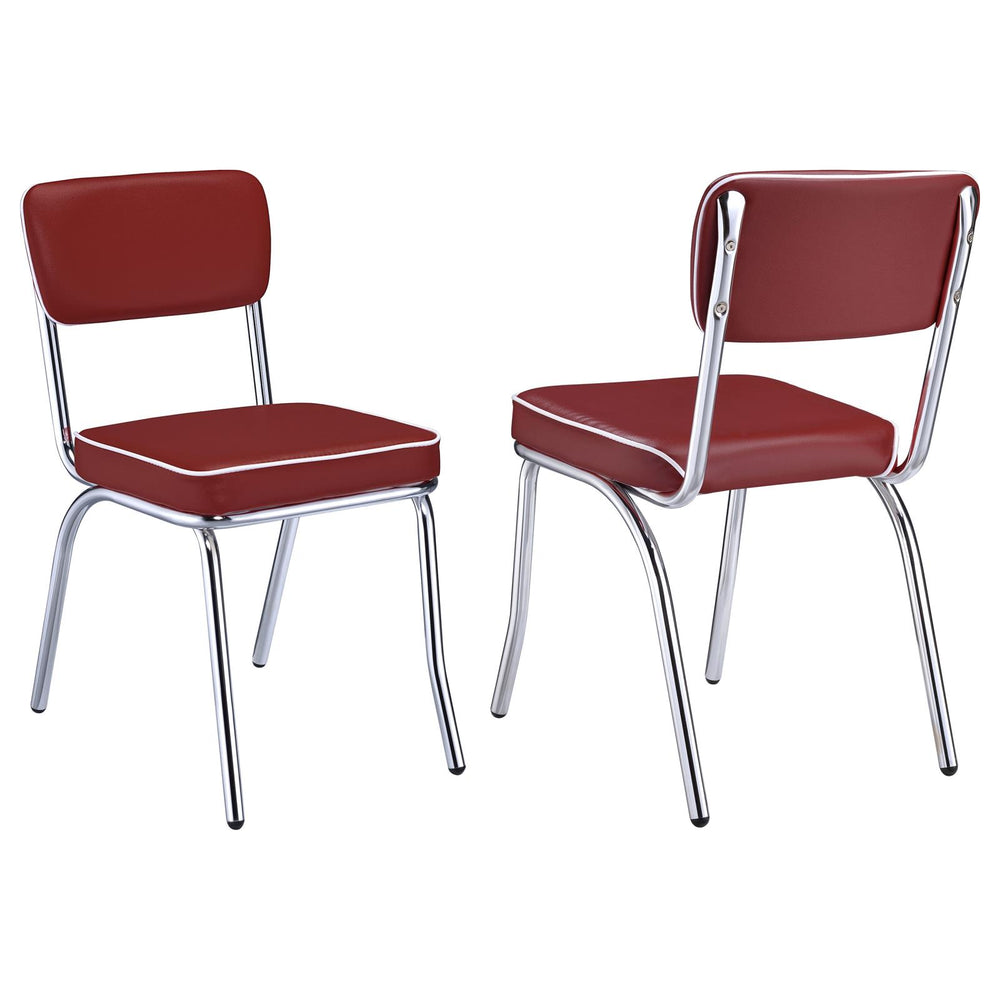 English Elm Red Retro Chrome Upholstered Side Chairs Set of 2 – Faux Leather Padded Seats, Open Back, Bar/Dining Stylish B062P145655
