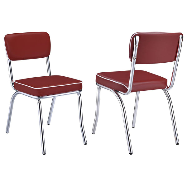 English Elm Red Retro Chrome Upholstered Side Chairs Set of 2 – Faux Leather Padded Seats, Open Back, Bar/Dining Stylish B062P145655