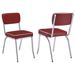 English Elm Red and Chrome Upholstered Side Chairs (Set Of 2)