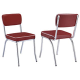 Vintage-Inspired Red Upholstered Side Chairs, Chrome Frame, Set of 2, Plush Padded Seat