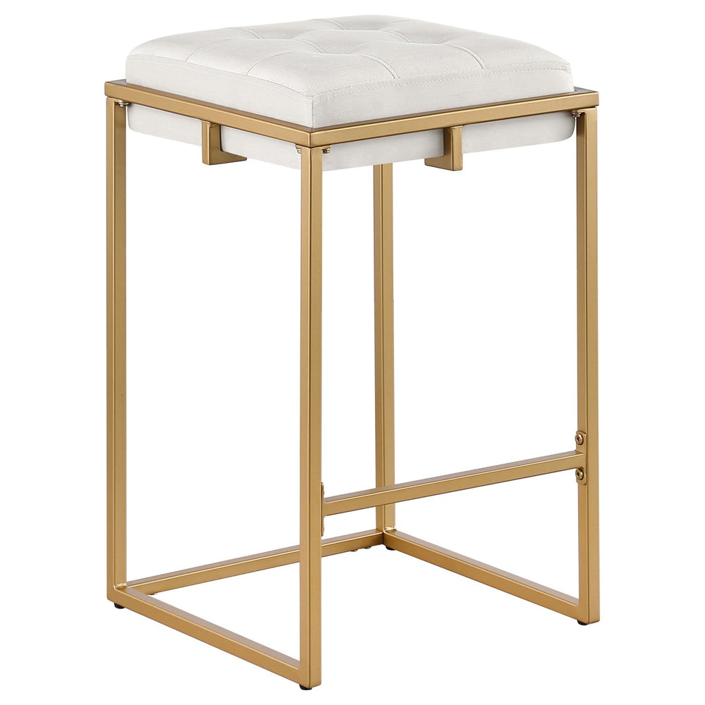 English Elm Beige Soccoro Counter Height Stools Set of 2 — Gold Metal Frame, Plush Velvet Seat, Retro Glam Comfort B062P145674