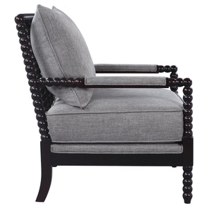 English Elm Grey Cappuccino-Frame Accent Chair with Removable Back, Plush Linen-Like Seat, Beaded Wood Detail (100) B062P145653