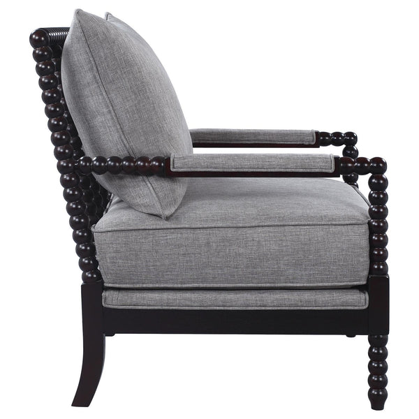 English Elm Grey Cappuccino-Frame Accent Chair with Removable Back, Plush Linen-Like Seat, Beaded Wood Detail (100) B062P145653