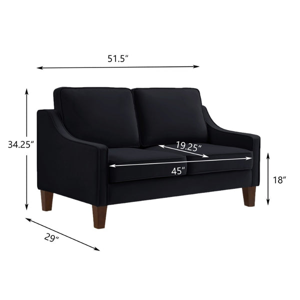 English Elm Modern Velvet Two Seat Sofa with Sculpted Arms and Wood Legs for Bedroom or Living Room W2186P143469