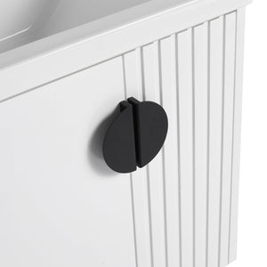 English Elm 24 Inch Wall-Mounted Vanity with Ceramic Sink, Wave Door Accent, Soft-Close Hinges, Eco Plywood Durable Finish White W999P146015