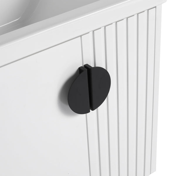English Elm 24 Inch Wall-Mounted Vanity with Ceramic Sink, Wave Door Accent, Soft-Close Hinges, Eco Plywood Durable Finish White W999P146015