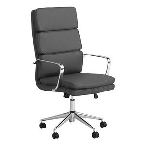 English Elm Grey Upholstered Office Chair with Chrome Base and Arms, Modern Minimalist Design, Casters, Ergonomic Comfort B062P145687