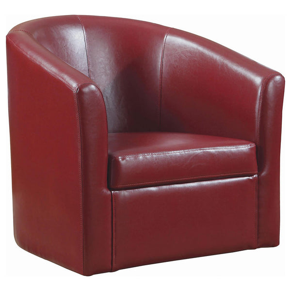 English Elm Red Tournefeuille Faux Leather Swivel Armchair — Barrel-Back Accent Chair, Luxurious Red Upholstery, 330 lb Capacity B062P145688
