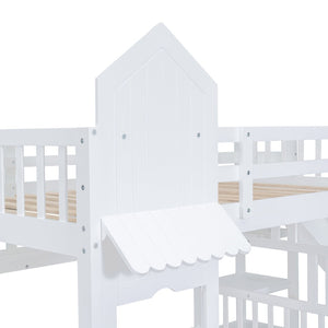 English Elm Full-over-full Castle Bunk Bed with Slide Drawers Shelves Pinewood Kids Frame LT000558AAK-2