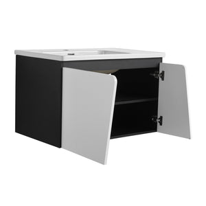 English Elm 32' 32" Floating Wall-Mounted Vanity with Ceramic Sink, Soft-Close Double Doors, Water-Resistant Ply W999S00129