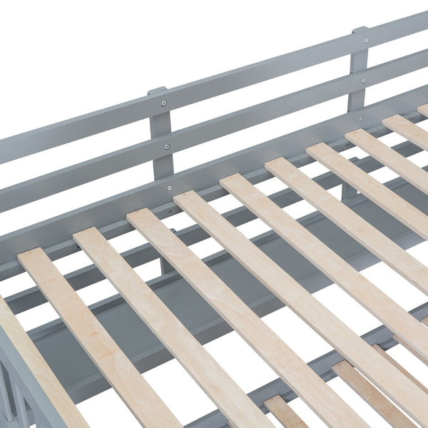 English Elm Full-over-full Castle Bunk Bed with Slide Drawers Shelves Pinewood Kids Frame Gray LT000558AAE-3