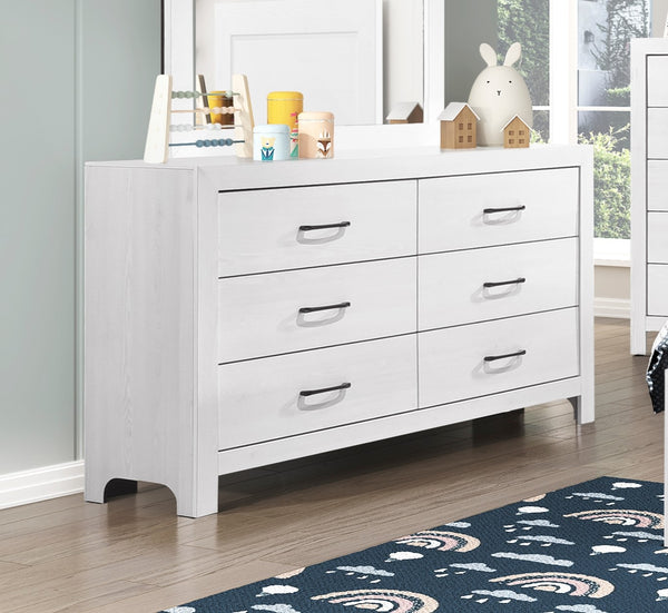 English Elm Modern White Finish Corbin Dresser 6-Drawer Rustic Wood Look with Black Metal Hardware, 58.5" x 33.5" B011P146408