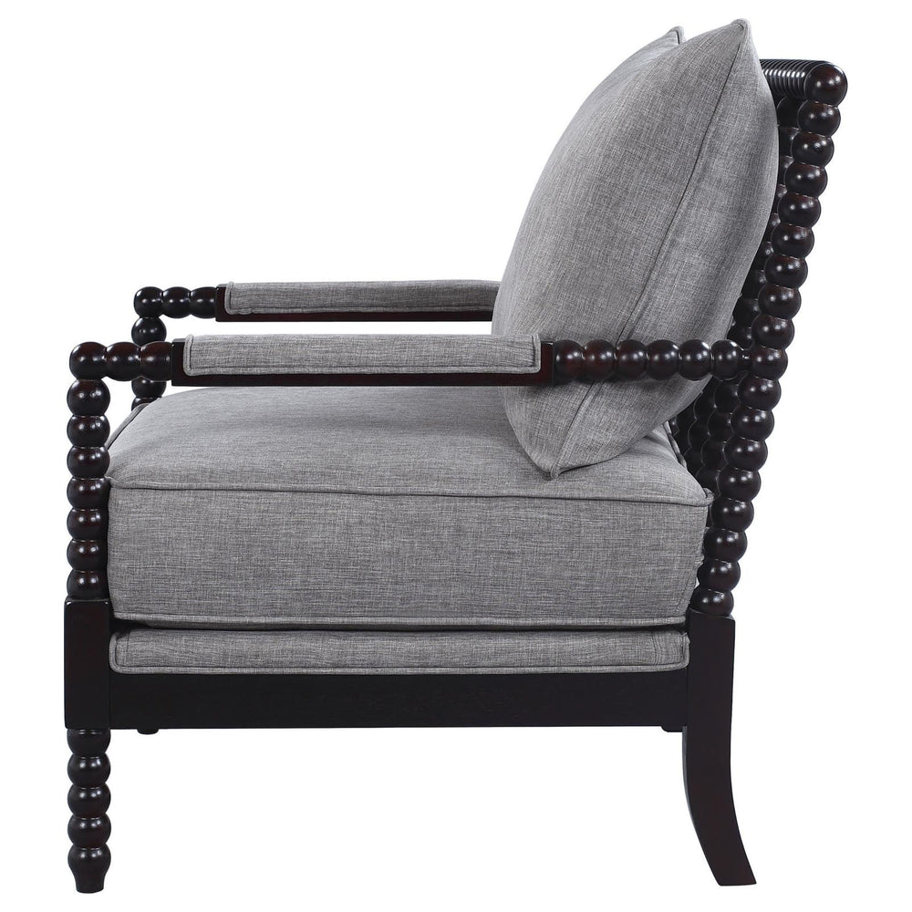 English Elm Grey Cappuccino-Frame Accent Chair with Removable Back, Plush Linen-Like Seat, Beaded Wood Detail (100) B062P145653