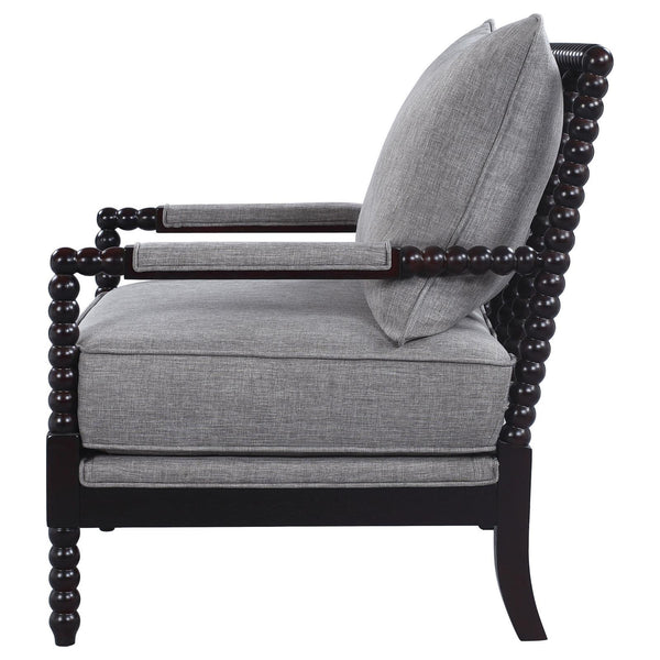 English Elm Grey Cappuccino-Frame Accent Chair with Removable Back, Plush Linen-Like Seat, Beaded Wood Detail (100) B062P145653