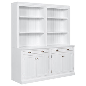 English Elm 83.4"Tall Bookcase Suite with LED Lighting, 2-Piece Modern White Storage Set with Doors Drawers and Adjustable Shelves for Living Room Office (Stylish, Spacious) SR000005AAK