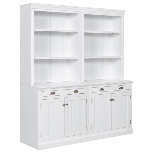 English Elm 83.4"Tall Bookcase Suite with LED Lighting, 2-Piece Modern White Storage Set with Doors Drawers and Adjustable Shelves for Living Room Office (Stylish, Spacious) SR000005AAK