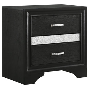 English Elm Black Modern 2-Drawer Nightstand with Hidden Felt-Lined Jewelry Tray, Metallic Accents & Crystal Pulls B062P145652