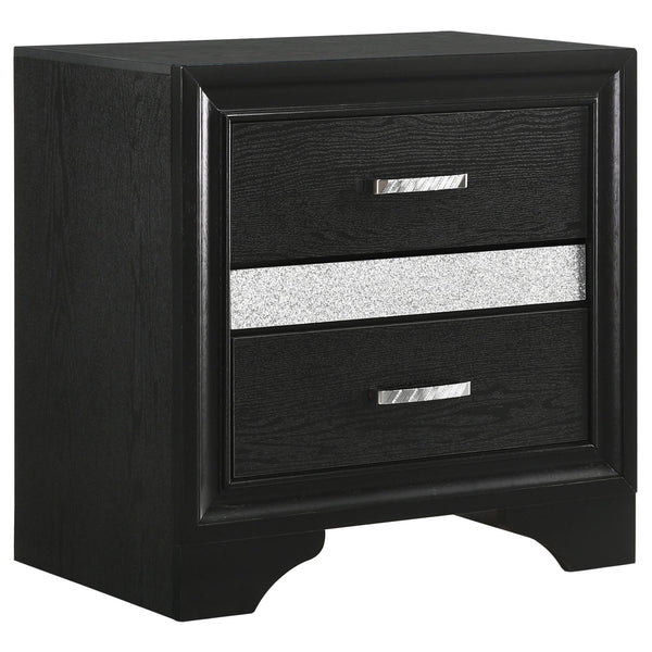 English Elm Black Modern 2-Drawer Nightstand with Hidden Felt-Lined Jewelry Tray, Metallic Accents & Crystal Pulls B062P145652