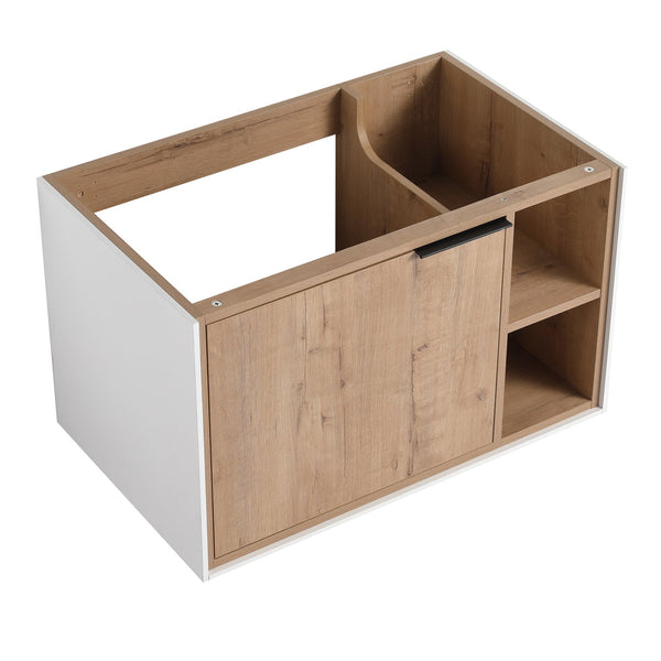 English Elm 30'' 30" Floating Wall-Mounted Vanity Cabinet with Soft-Close Door, Plywood Trim, Open Shelves, Metal Handle W999P145695