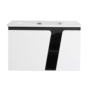 English Elm 32' 32" Floating Wall-Mounted Vanity with Ceramic Sink, Soft-Close Double Doors, Water-Resistant Ply W999S00129