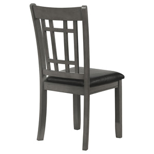 English Elm Medium Grey Lattice Back Side Chairs Set of 2 — Rustic Dining Accent Chairs with Faux Black Leather Seats, Timeless Design, Comfortable Support B062P145657