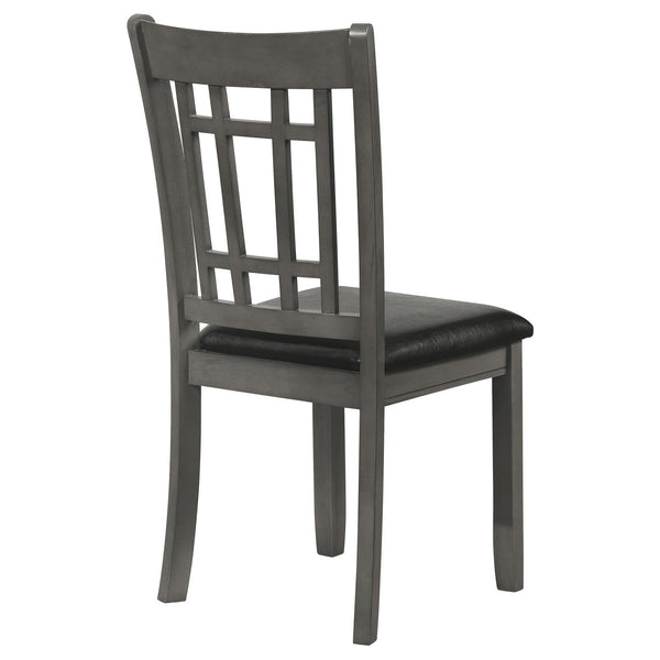 English Elm Medium Grey Lattice Back Side Chairs Set of 2 — Rustic Dining Accent Chairs with Faux Black Leather Seats, Timeless Design, Comfortable Support B062P145657