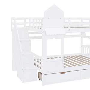 English Elm Full-over-full Castle Bunk Bed with Slide Drawers Shelves Pinewood Kids Frame LT000558AAK-2
