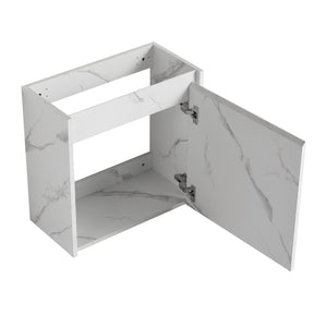 English Elm 20'' Floating Wall-Mounted Vanity with Resin Sink, Soft-Close Door & Open Shelves for Compact Baths White W999P143204